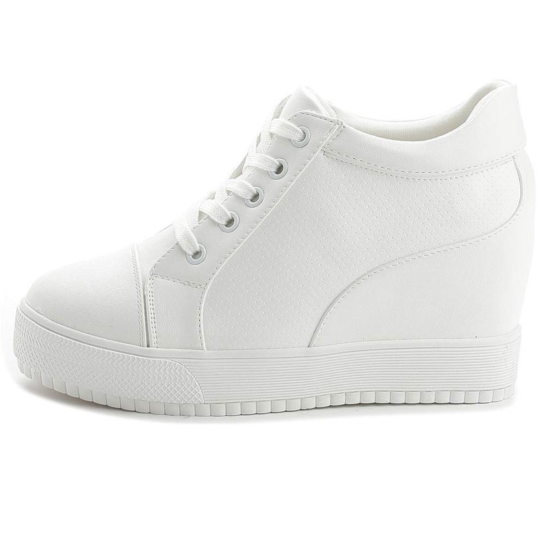 ACE SHOCK Women Wedges Sneakers with Hidden Heel Ankle High Platform Walking Shoes Fashion Bride Wedding Shoes (5.5, White-3" Heel-Height, Numeric_5_Point_5) - Image 3